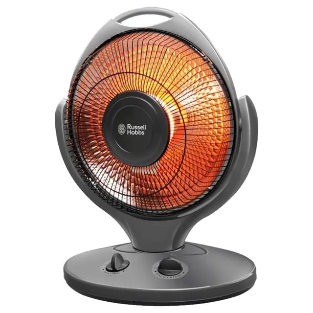 Russell Hobbs 800W Carbon Room Heater | Infrared Heating with Large 14-Inch Heating Surface | 2 Heat Settings | Wide Oscillation | Portable Design with Handle | 2-Year Warranty (Grey) | RSH800W