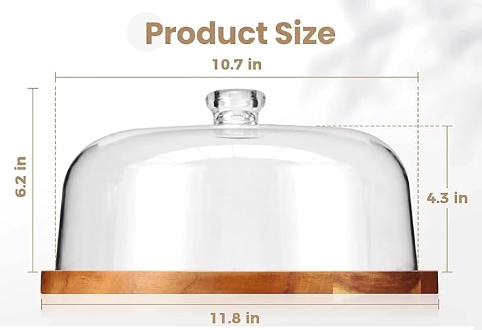 Rustic Wooden Cake Platter with Transparent Acrylic Dome | Ideal for Cupcakes, Pastries, Cheesecakes & Round Cakes | Elegant Table Display
