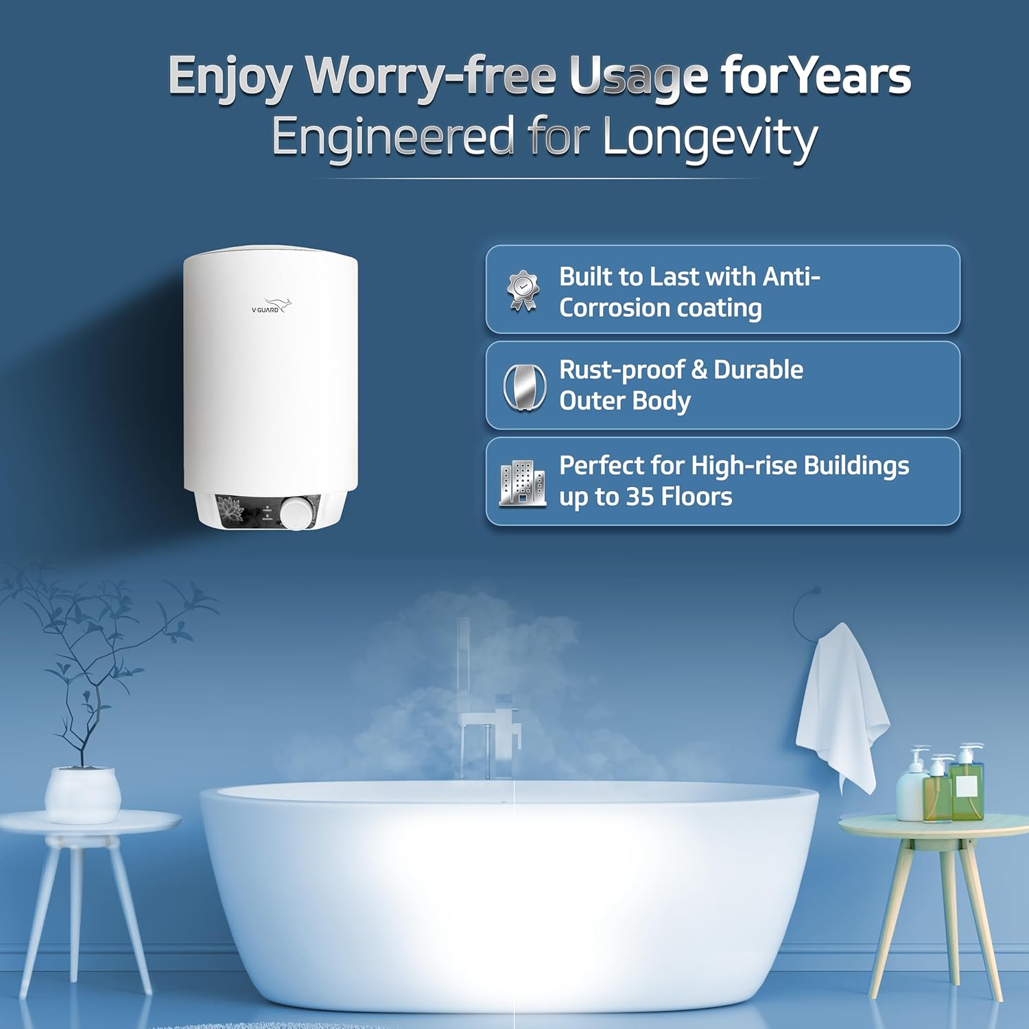 V-Guard Zio 25 Litre Water Heater for Home | BEE 5 Star Rating | Advanced Multi-layered Safety | Suitable for Hard Water & High-rise Buildings | White