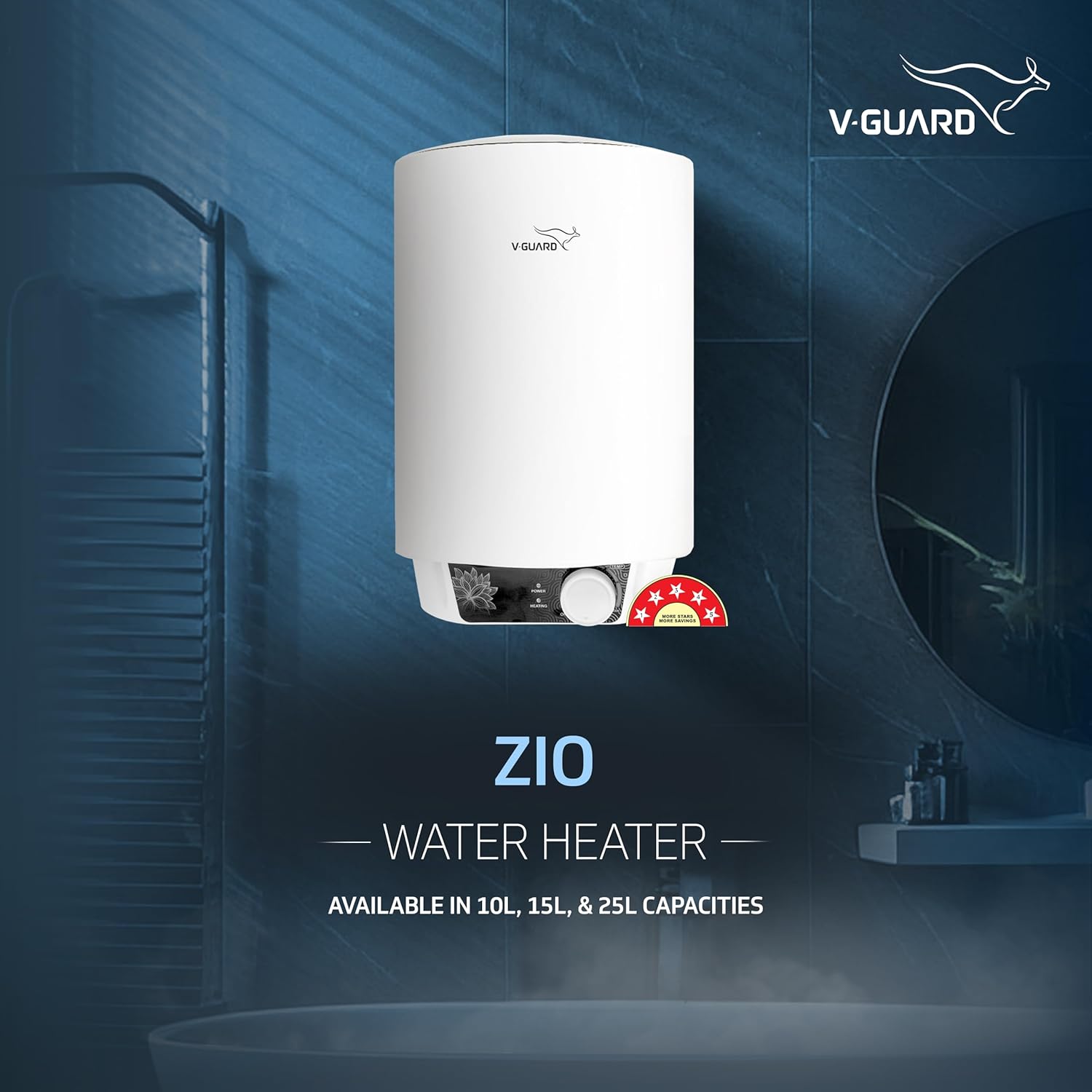 V-Guard Zio 25 Litre Water Heater for Home | BEE 5 Star Rating | Advanced Multi-layered Safety | Suitable for Hard Water & High-rise Buildings | White